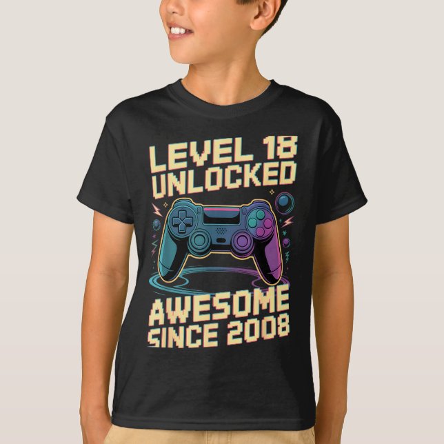 Camiseta 18th Birthday Boy Gift Level 18 Gamer 2008 18 Year (Frente)