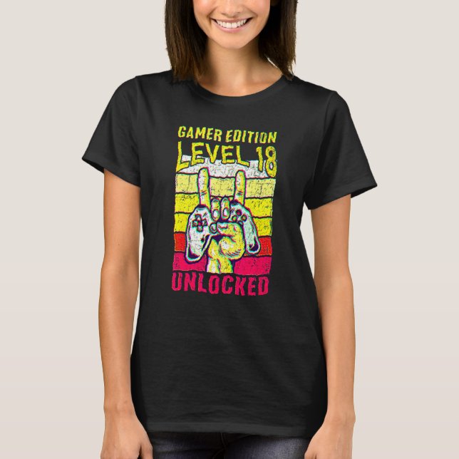 Camiseta 18th Birthday Video Gamer Edition Level 18 Unlocke (Frente)