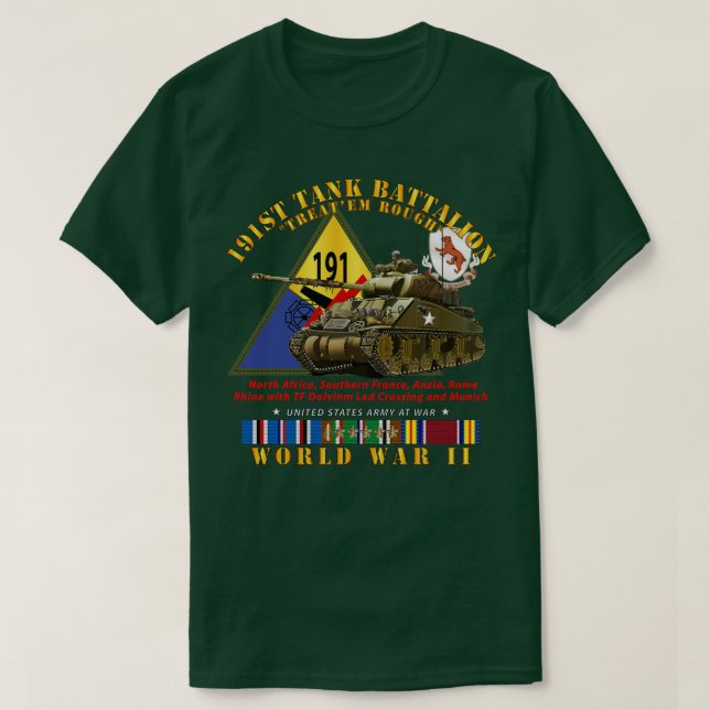 Camiseta 1911 Tank Battalion Treat Em Rough w Tank w SSI W (Frente do Design)