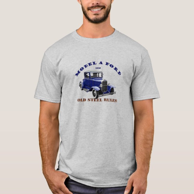 Camiseta 1930 Modelo A Hotrod. Barra Azul. Vermelho 30 A. (Frente)