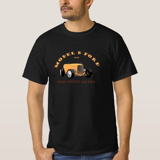 Camiseta 1932 Modelo B Hotrod. Orange Hotrod. Amarelo 32. (Frente)