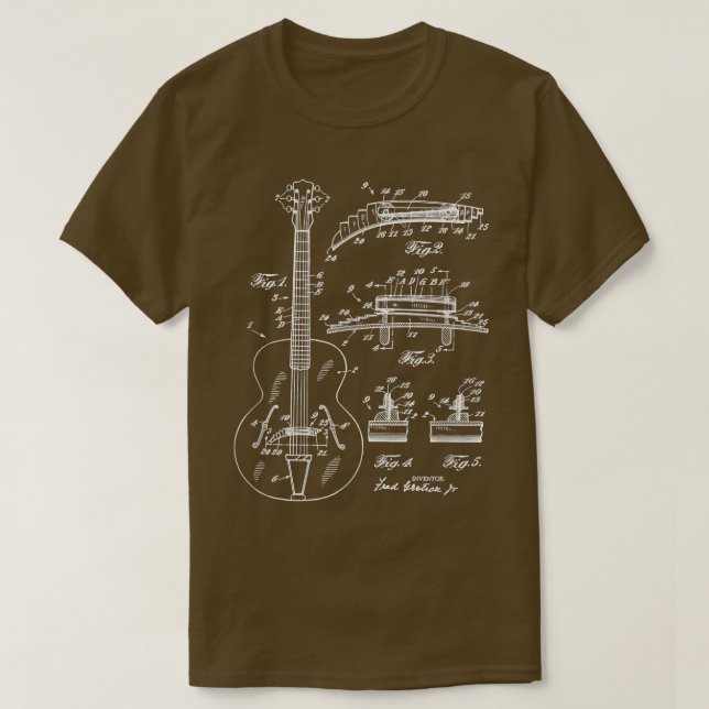 Camiseta 1940 Icônica Guitar Patent Desenhando O Seu Jogado (Frente do Design)