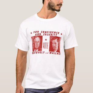 Camiseta 1940 voto Roosevelt + Wallace, vermelho