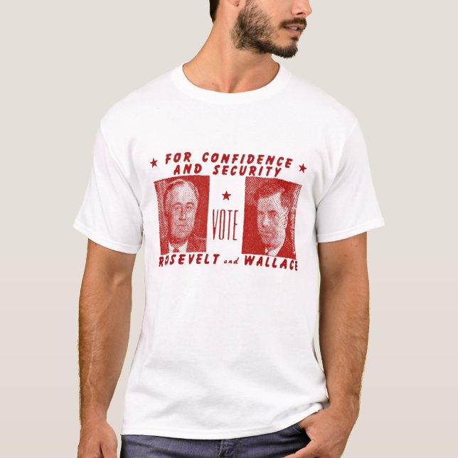 Camiseta 1940 voto Roosevelt + Wallace, vermelho (Frente)