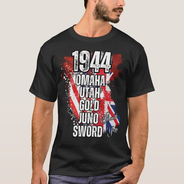 Camiseta 1944 Aterrissagens de OMAHA UTAH DOURADO JUNO SWOR (Frente)