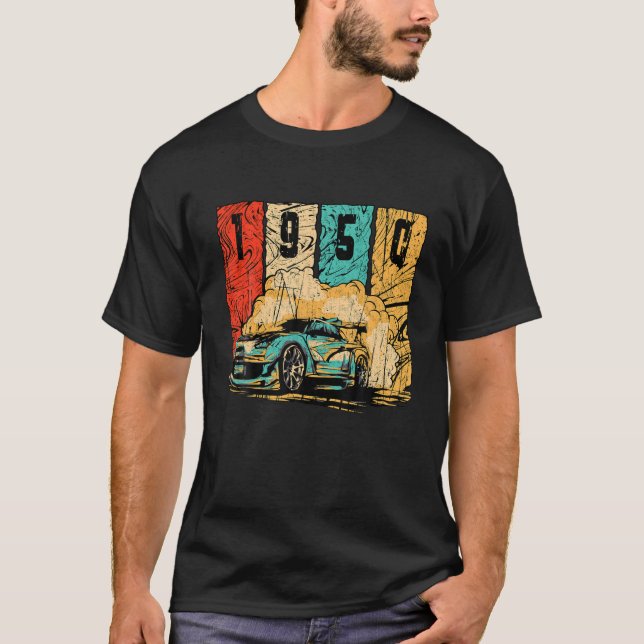 Camiseta 1950 Birthday Vintage Drift Car Retro Drifting (Frente)