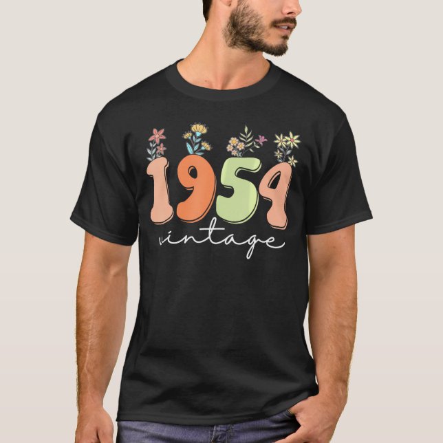 Camiseta 1954 Flores Selvagens 69 Anos 69 Anos Mulheres De  (Frente)