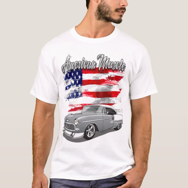 Camiseta 1955 Cinzas de prata e músculo-americano branco de (Frente)