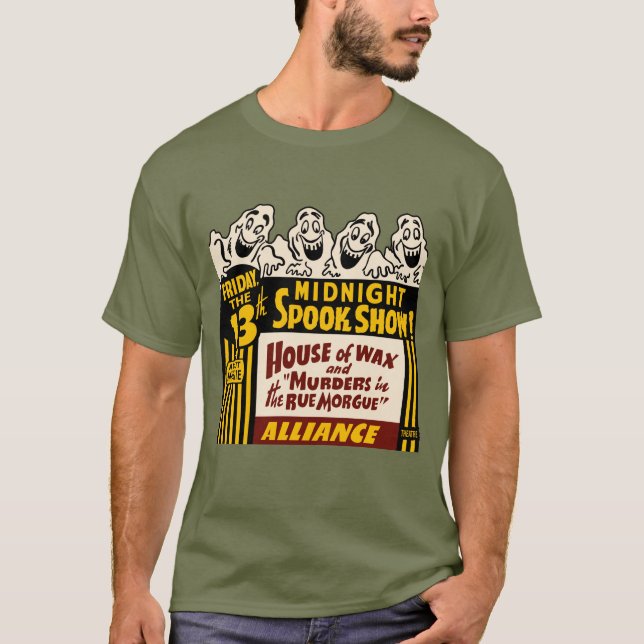 Camiseta 1955 - T-shirt da meia-noite da mostra do susto (Frente)