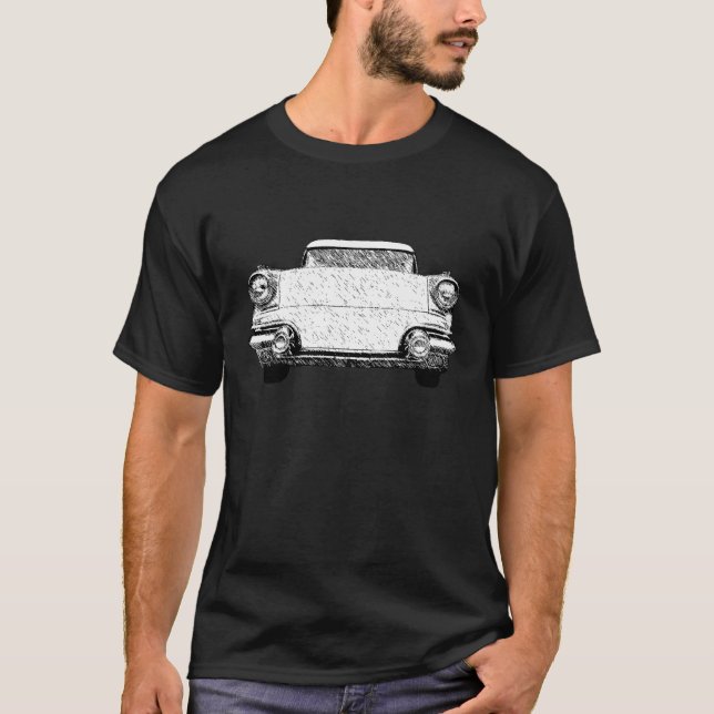 Camiseta 1957 Pontiac Chieftain Sketch Art (Frente)