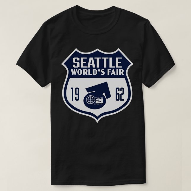 Camiseta 1962 Seattle World Fair Retro Shield Blue (Frente do Design)