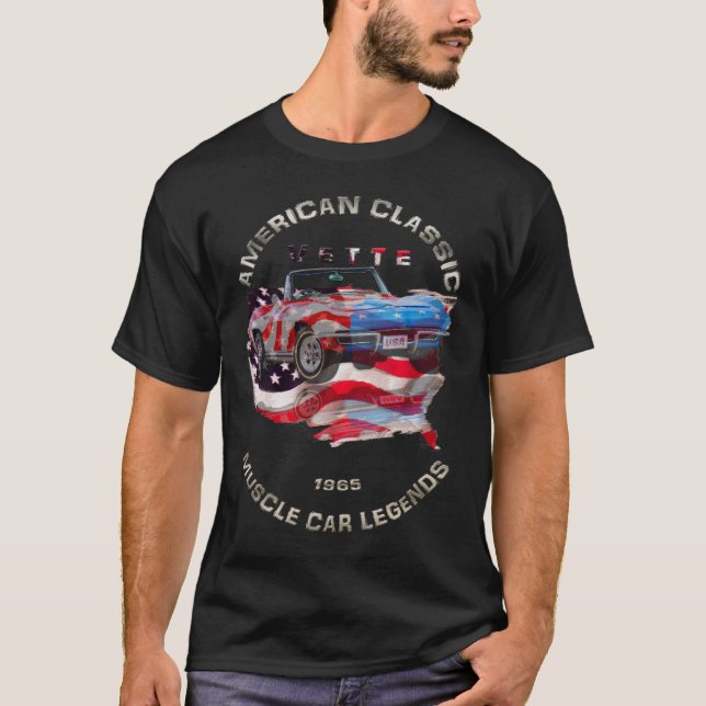 Camiseta 1965 Muscle vETTe Car EUA Flag Chevy (Frente)