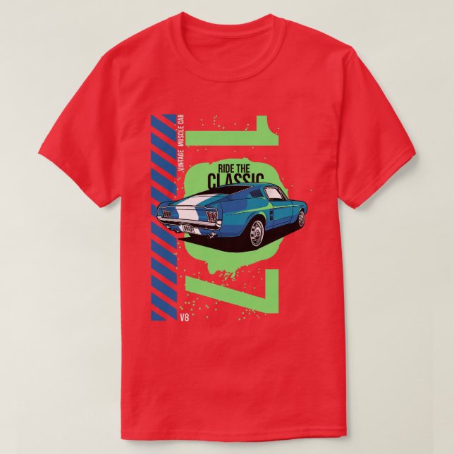 Camiseta 1967 Patriótico Americano V8 Muscle Pony Mustang 1 (Frente do Design)