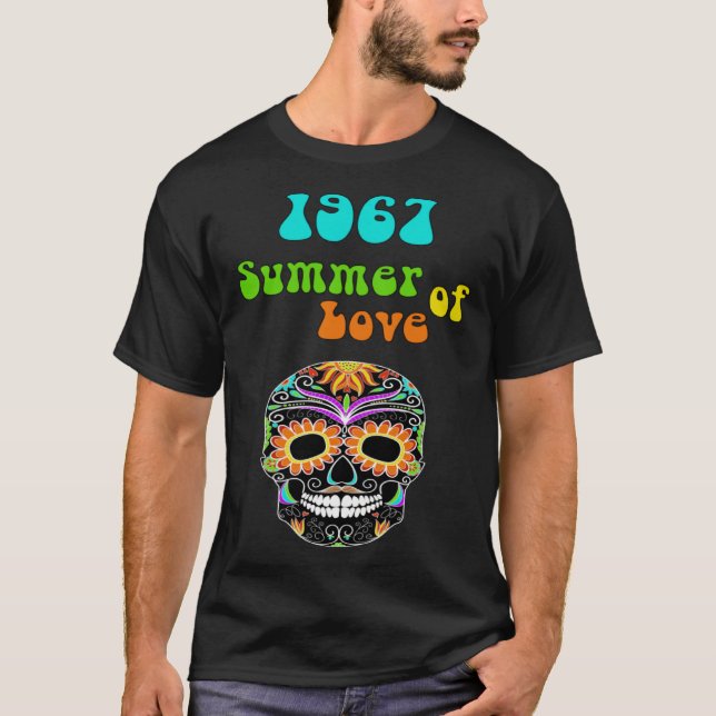 Camiseta 1967 Summer of Love Colourful Hippie Skull (Frente)