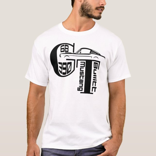 Camiseta 1968 Ford Mustang GT 390 T-Shirt (Frente)