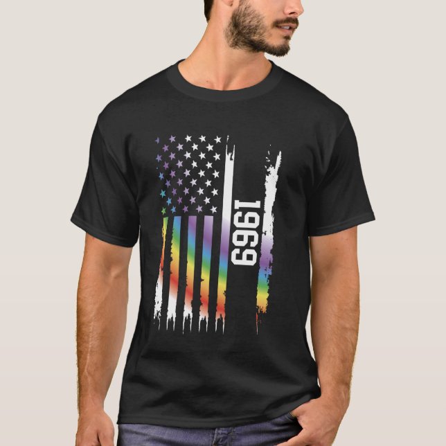 Camiseta 1969 Estados Unidos afloraram o arco-íris com band (Frente)