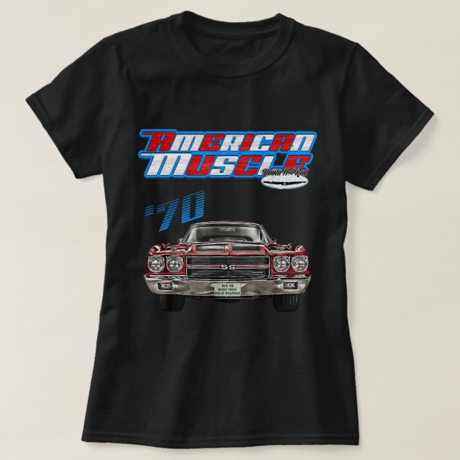 Camiseta 1970 Chevelle,Muscle Car,SS454,SS427,SS396,Hotrod, (Frente do Design)