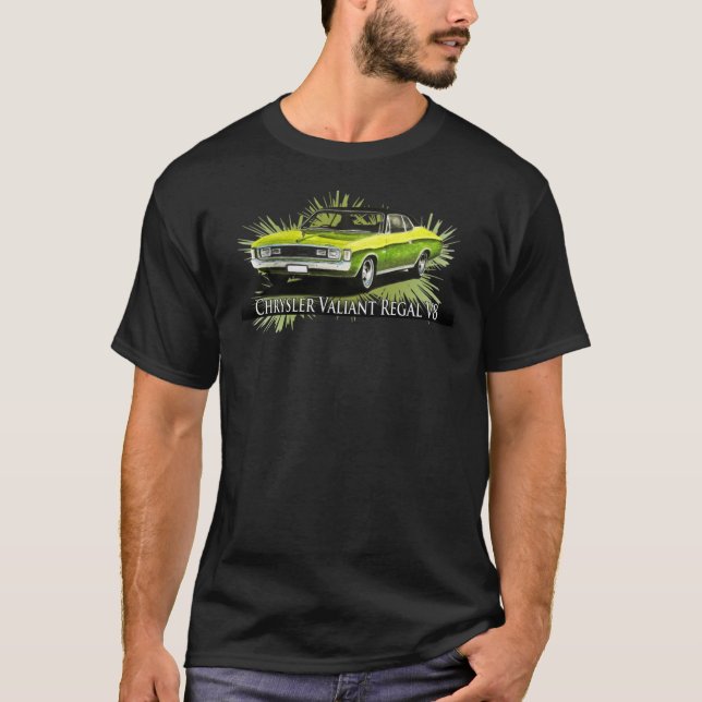 Camiseta 1972 Chrysler Valiant Regal Coupe V8 por Wayne Sot (Frente)