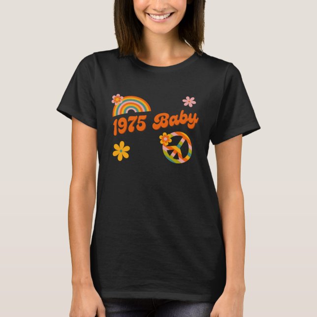 Camiseta 1975 Baby Retro Flowers Peace Sign Groovy Hippie C (Frente)