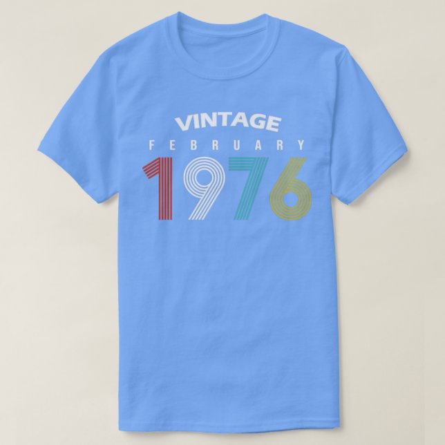 Camiseta 1976 Fevereiro Vintage Birthday Gif (Frente do Design)