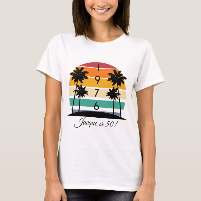 Camiseta 1976 Retro Stripe Sunset Vintage 50th Birthday (Frente)