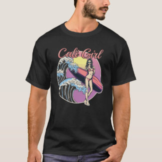 Camiseta 1980 em Papais noeis Cruz da Califórnia surfando