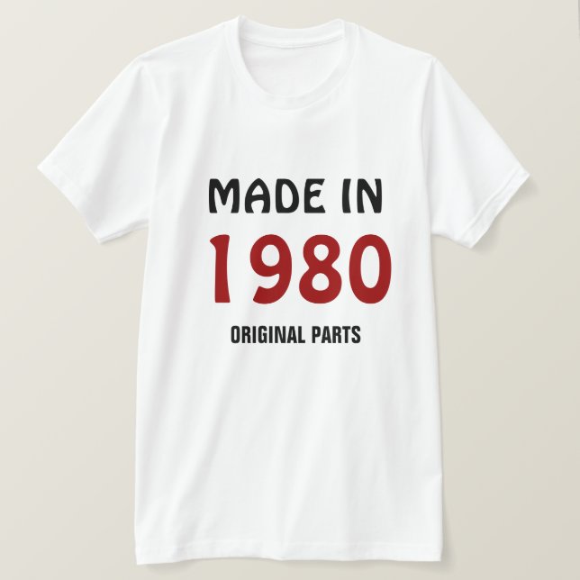 Camiseta 1980, feita em 1980, peças originais (Frente do Design)