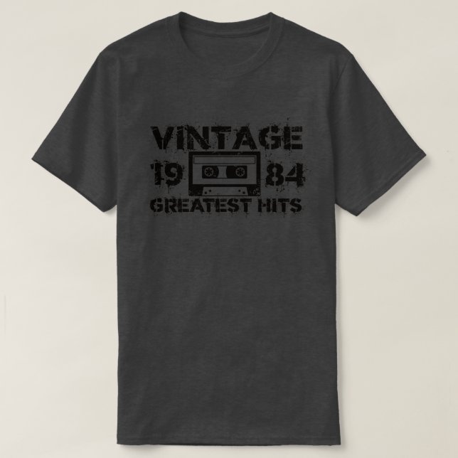 Camiseta 1984 Maiores Batimentos em Preto Vintage (Frente do Design)