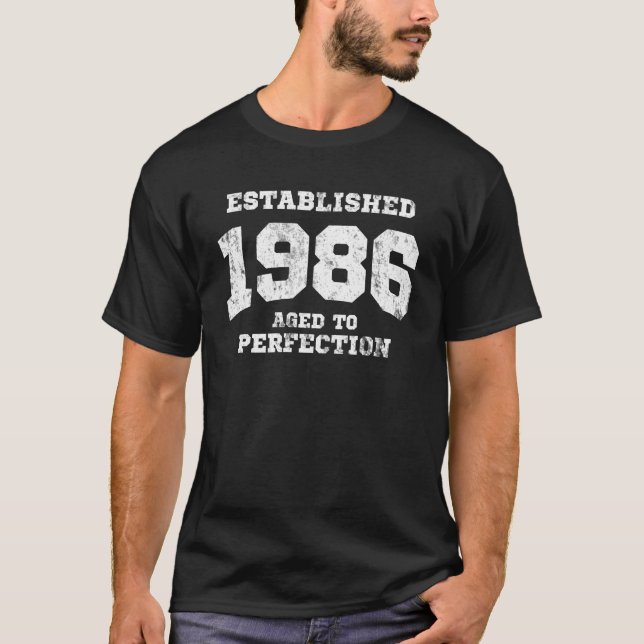 Camiseta 1986 estabelecidos envelhecidos à perfeição (Frente)