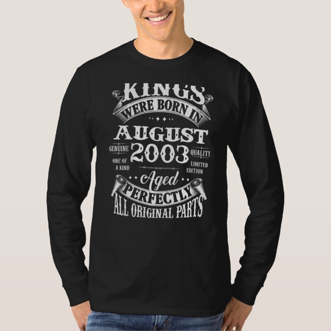 Camiseta 19.º Aniversário Do Nascer De Reis Em Agosto De 20 (Frente)