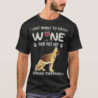 Camiseta 19 Eu só quero beber vinho e acariciar meu pastor