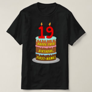 Camiseta 19.o aniversário — Bolo e Velas Divertidas, com no
