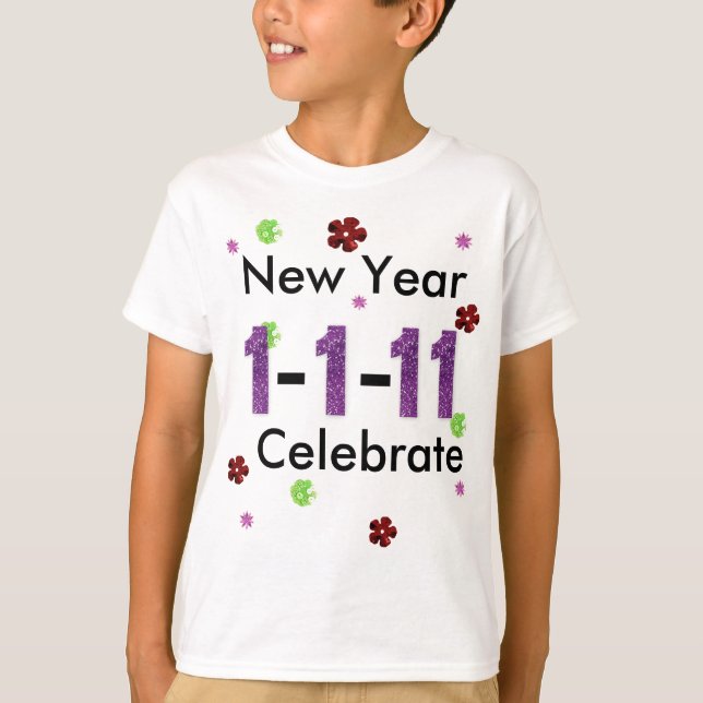 CAMISETA 1-1-11 ANOS NOVOS PARA CRIANÇAS T-SHIRT (Frente)