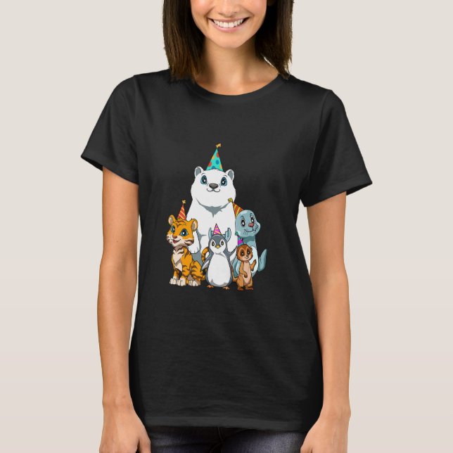 Camiseta 1 2 3 Parte Aniversário de criança Animais de Aniv (Frente)