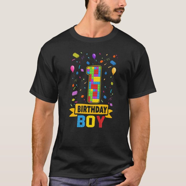 Camiseta 1 ano de Old Building Blocks primeiro aniversario  (Frente)