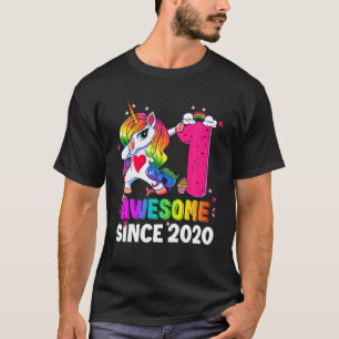 Camiseta 1 Ano Meninas Incríveis Desde 2020 Rainbow Unicorn