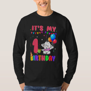 Camiseta 1 Anos De Idade 1. Aniversário Elefantes Meninos Ó