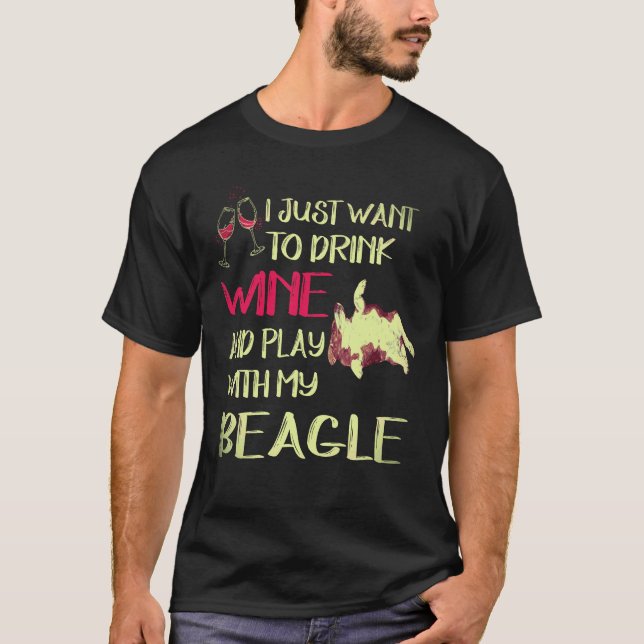 Camiseta 1 Bebida Vinho E Brinco Com O Meu Beagle (Frente)