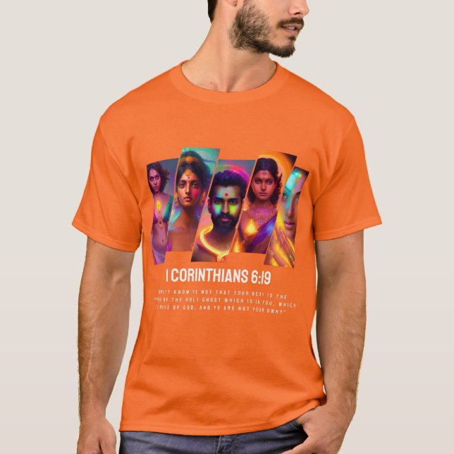 Camiseta 1 Corinthians 6:19 Estilo Híndi (Frente)
