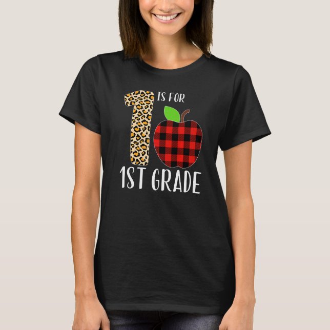 Camiseta 1 Is For 1st Grade Teacher Leopard Buffalo Plaid S (Frente)