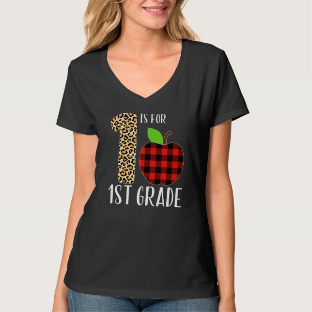 Camiseta 1 Is For 1st Grade Teacher Leopard Buffalo Plaid S (Frente)