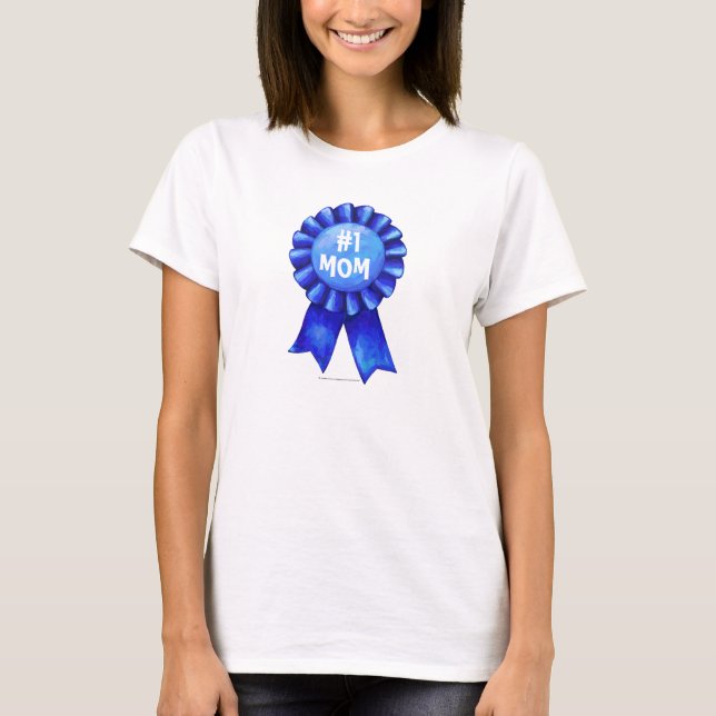 Camiseta #1 Mamãe Blue Ribbon Light T-Shirt (Frente)