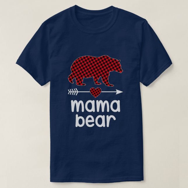 Camiseta 1 - Mamãe Urso Natal Pajama Xadrez Vermelha Buffal (Frente do Design)