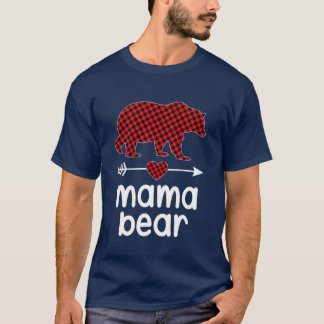 Camiseta 1 - Mamãe Urso Natal Pajama Xadrez Vermelha Buffal