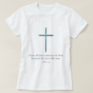 Camiseta 1 Peter 5:7 Cruz Minimalista