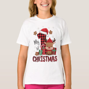 Camiseta 1rua de Natal Santa Hat White Snow Reindeer