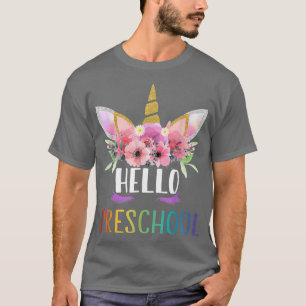 Camiseta 1rua Dia Da Pré-Escola Unicorn Alô Meninas Da Pré-