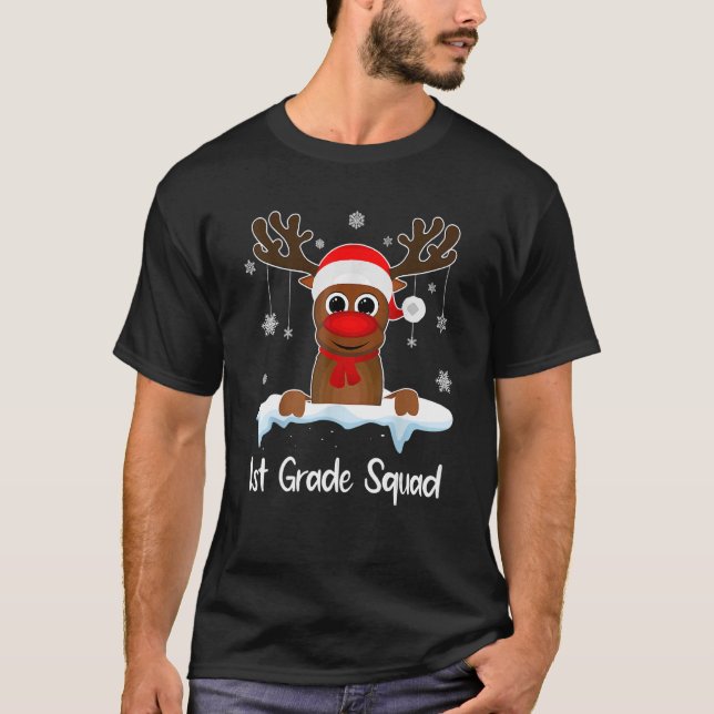 Camiseta 1rua Grau Xmas Reindeer Santa Hat Natal (Frente)