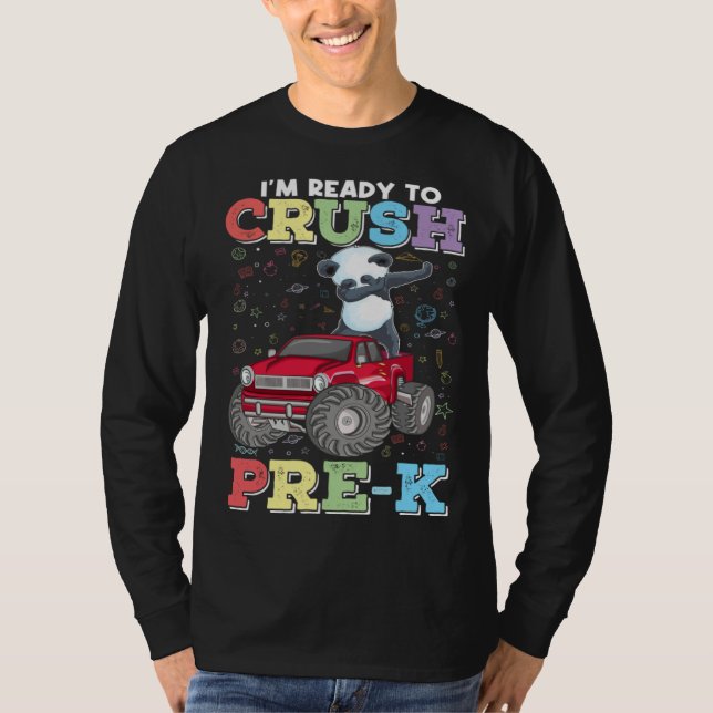 Camiseta 1st day of Pre K Dabbing Panda Monster Truck Back  (Frente)
