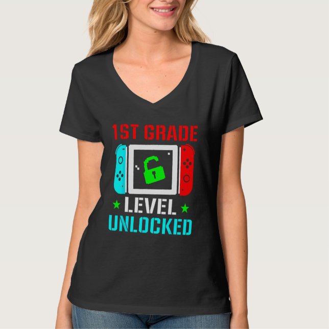 Camiseta 1st Grade Level Unlocked  Back To School Gamer Boy (Frente)